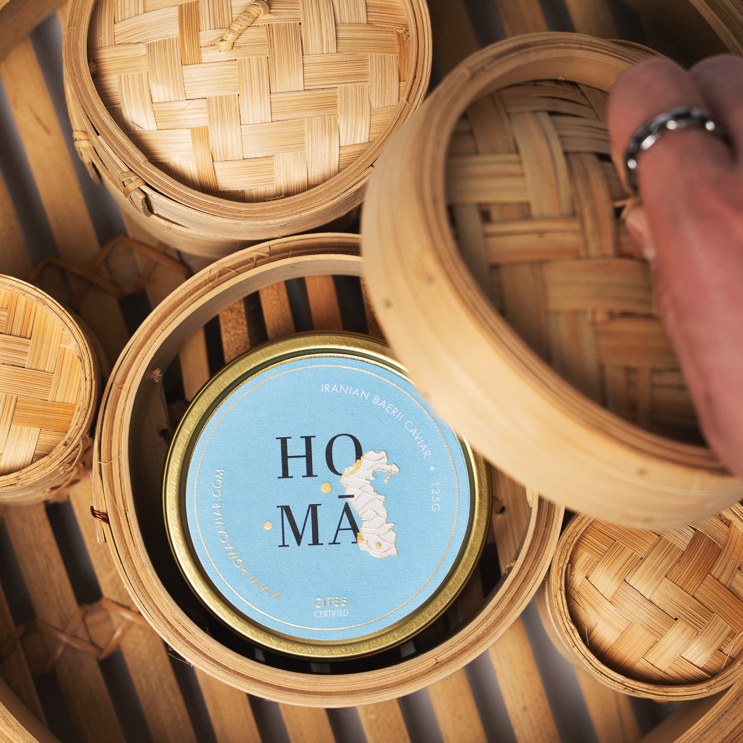 HOMA caviar with dim sum steamer